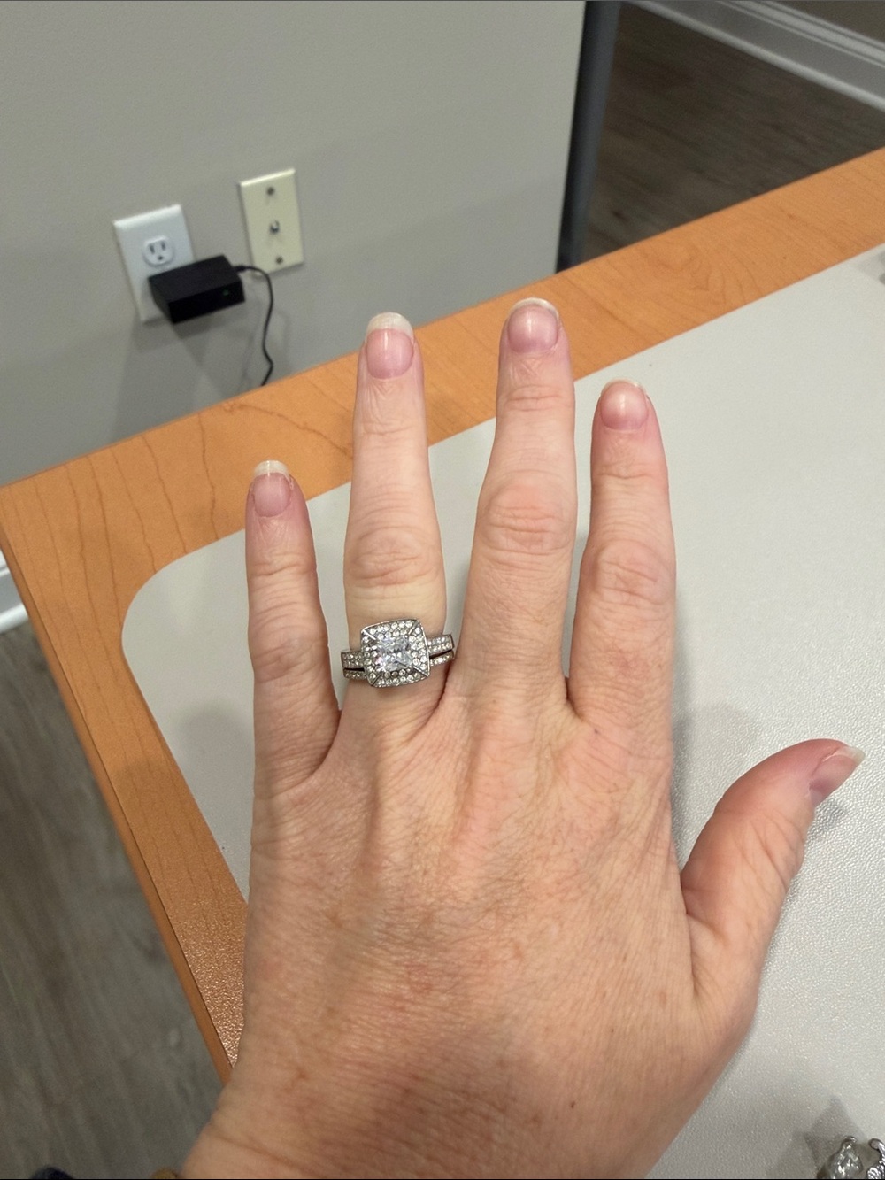 Diamond Halo Cluster Engagement Ring and Band